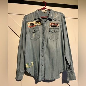 MM Vintage Distressed Denim Patch Top